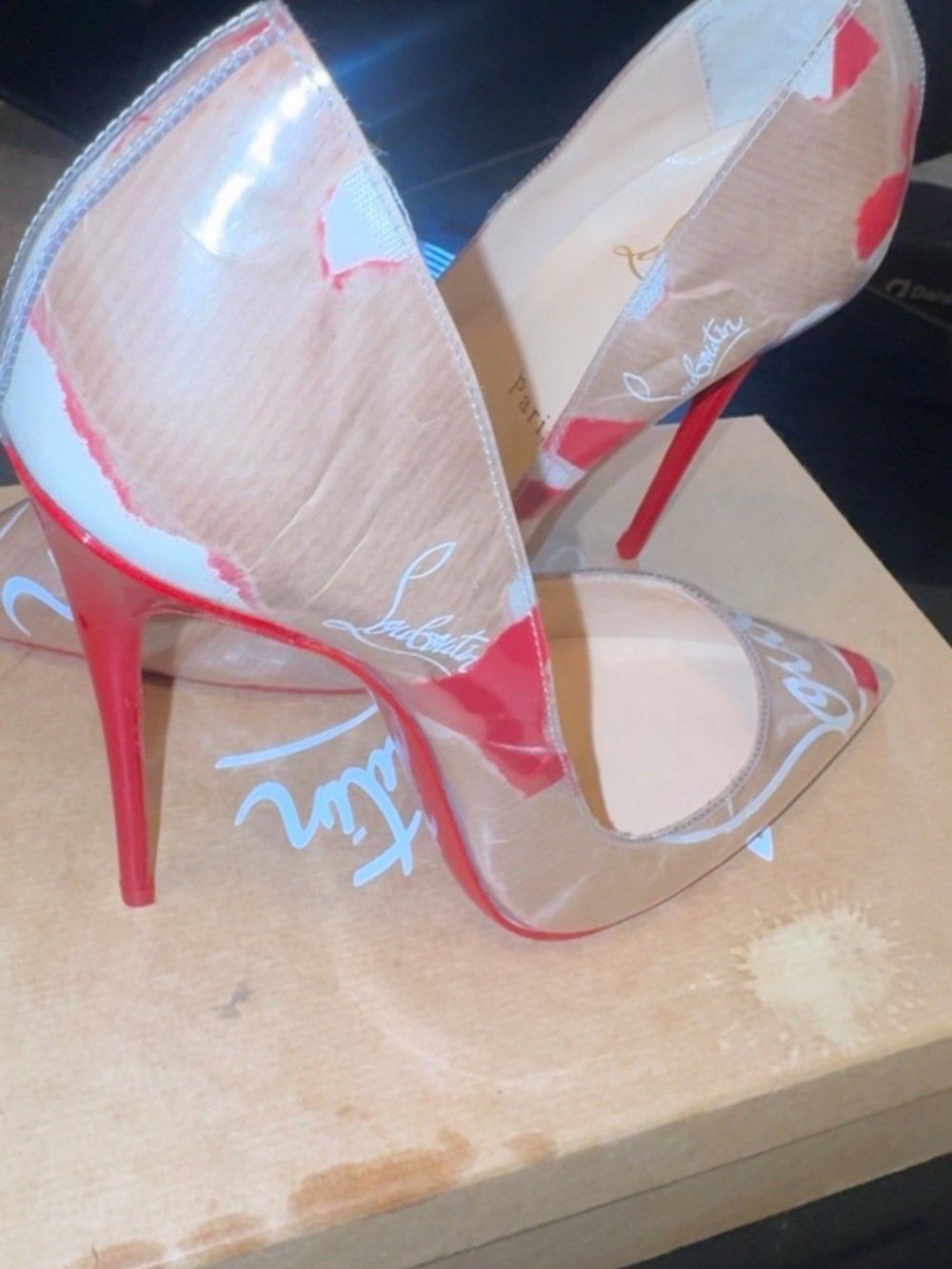 Christian Louboutin Clear PVC Pumps with Red Patent Accents